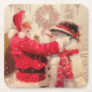 Dessous-de-verre Carré En Papier Noël vintage du Père Noël Snowman