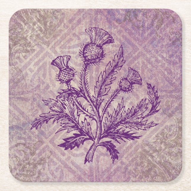 Dessous-de-verre Carré En Papier Noeud celtique pourpre de chardon écossais (Devant)