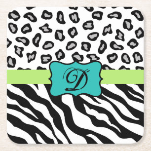 Dessous-de-verre Carré En Papier Noir Blanc Turquoise Zebra Leopard Peau Monogramme