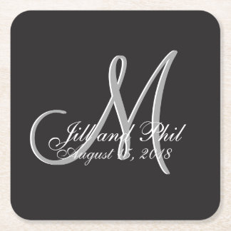 Dessous-de-verre Carré En Papier Noir de base Mariage Fabrique Monogramme Grande va