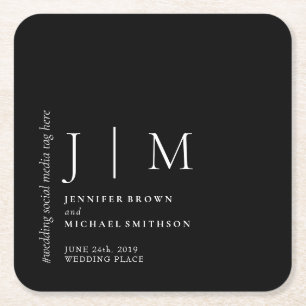 Dessous-de-verre Carré En Papier Noir et blanc Formal Simple Mariage élégant
