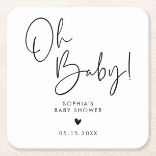 Dessous-de-verre Carré En Papier Noir et blanc Oh Baby Baby shower moderne Boho