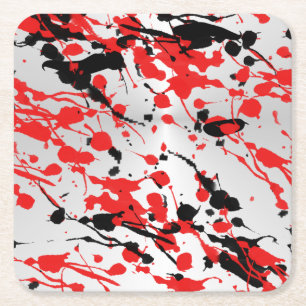 Dessous-de-verre Carré En Papier Noir et rouge Abstrait éclaboussure et goutte