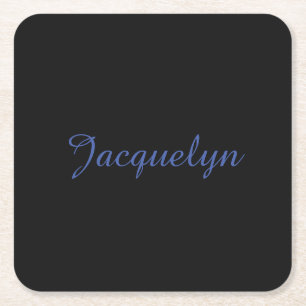 Dessous-de-verre Carré En Papier Noir Neutre & Bleu Plaine Élégant Moderne Nom prop