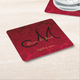 Dessous-de-verre Carré En Papier Noir rouge Noir Noël Mariage d'hiver Monogramme
