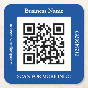 Dessous-de-verre Carré En Papier Nom commercial du code QR, Promo du site Web, bleu