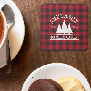 Dessous-de-verre Carré En Papier Nom de famille Cabine Plaid de Red Buffalo