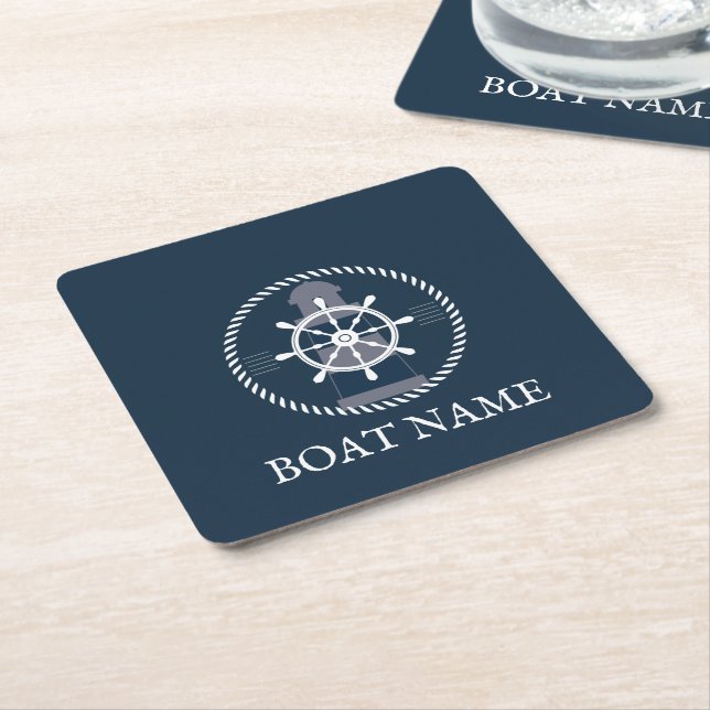 Dessous-de-verre Carré En Papier Nom du bateau nautique (Incliné)