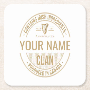 Dessous-de-verre Carré En Papier Nom du clan de famille personnalisé irlandais