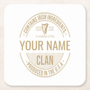 Dessous-de-verre Carré En Papier Nom du clan de famille personnalisé irlandais