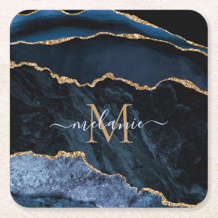 Dessous-de-verre Carré En Papier Nom du monogramme Marine Dessous de verre en papie