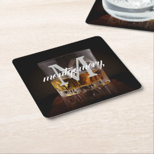 Dessous-de-verre Carré En Papier Nom du monogramme Verre à whisky rustique