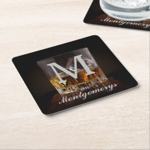 Dessous-de-verre Carré En Papier Nom du monogramme Verre à whisky rustique