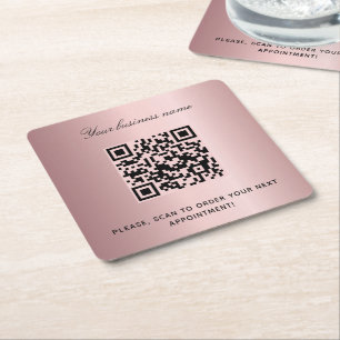 Dessous-de-verre Carré En Papier Nom du salon d'affaires rose pâle code qr