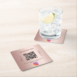 Dessous-de-verre Carré En Papier Nom du salon professionnel or rose qr code Instagr
