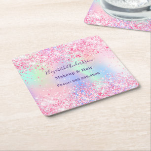 Dessous-de-verre Carré En Papier Nom holographique rose