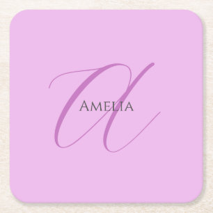 Dessous-de-verre Carré En Papier Nom Monogramme Lettre initiale Orchid & Lilac