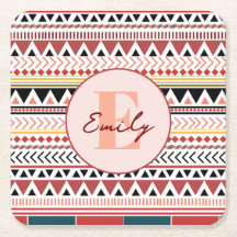 Nom personnalisé Aztec Elegance Rouge chaud Motif 