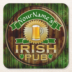 Dessous-de-verre Carré En Papier Nom personnalisé Irish Pub Signer la Saint Patrick
