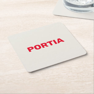 Dessous-de-verre Carré En Papier Nom personnalisé rouge clair gris clair