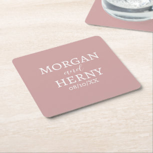 DESSOUS-DE-VERRE CARRÉ EN PAPIER NOM PERSONNALISÉ STYLE MODERNE ROSE FONCÉ MARIAGE 
