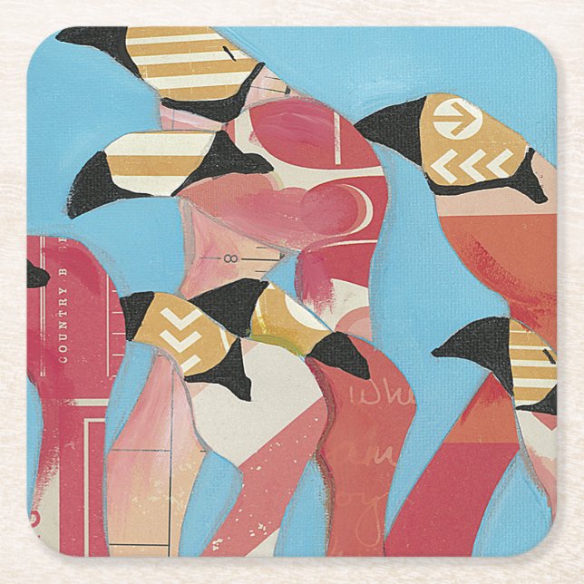 Dessous-de-verre Carré En Papier Nombre de Flamants roses (Devant)