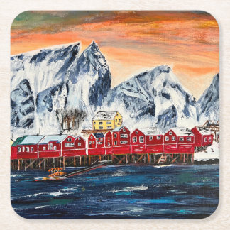 Dessous-de-verre Carré En Papier Norway Fishing Village Art Coaster