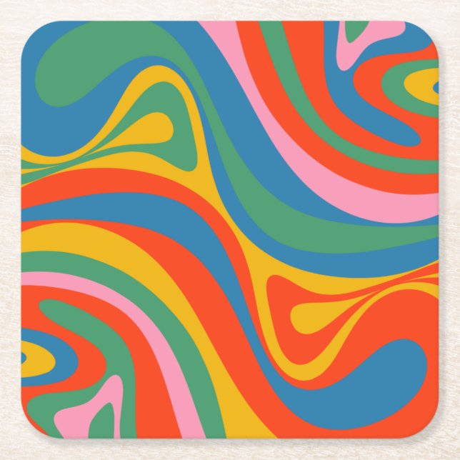 Dessous-de-verre Carré En Papier Nouveau Motif Abstrait coloré Groove Retro Trippy (Devant)
