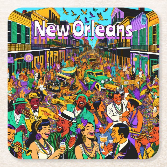 Dessous-de-verre Carré En Papier Nouvelle-Orléans, Louisiane S'Amuser (Devant)
