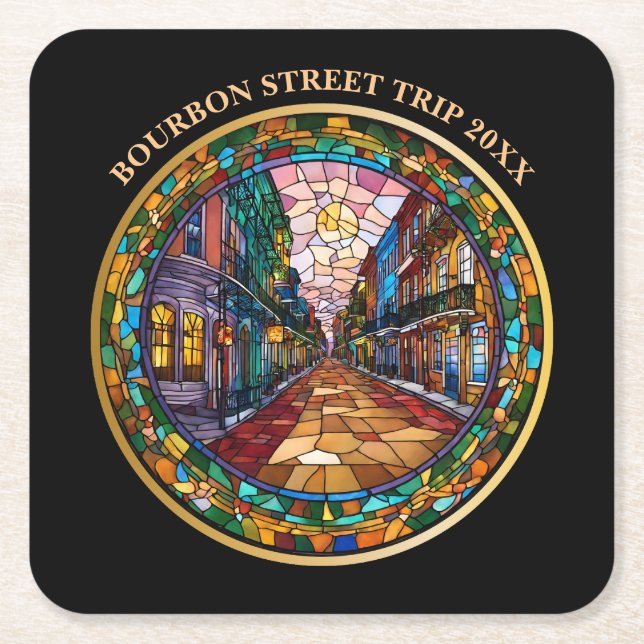 Dessous-de-verre Carré En Papier Nouvelle-Orléans personnalisée datée de Bourbon St (Devant)
