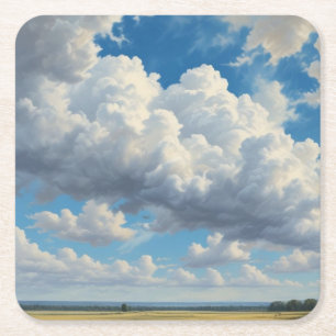 Dessous-de-verre Carré En Papier Nuages blancs et ciel bleu clair