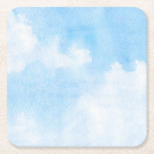Dessous-de-verre Carré En Papier Nuages d'aquarelle et arrière - plan de ciel