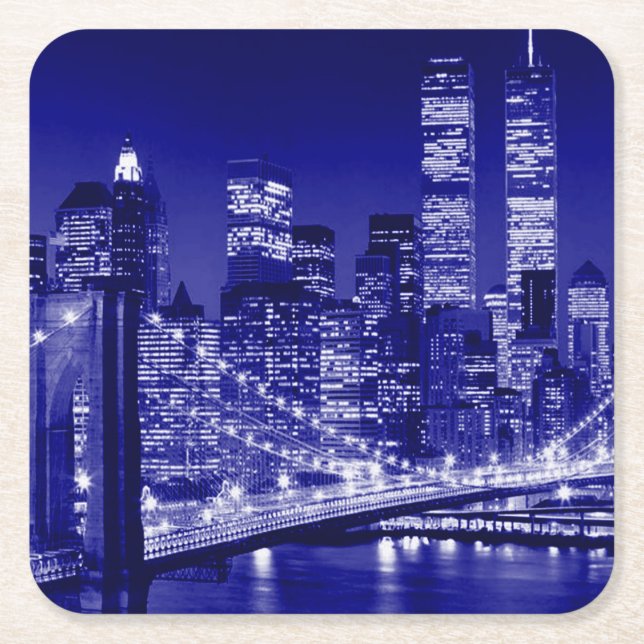 Dessous-de-verre Carré En Papier Nuit bleue à New York (Devant)