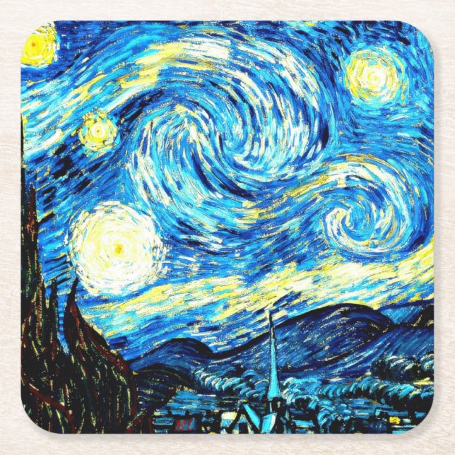 Dessous-de-verre Carré En Papier Nuit étoilée par Vincent van Gogh (Devant)