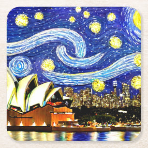 Dessous-de-verre Carré En Papier Nuit étoilée Sydney Australie Opéra de Sydney