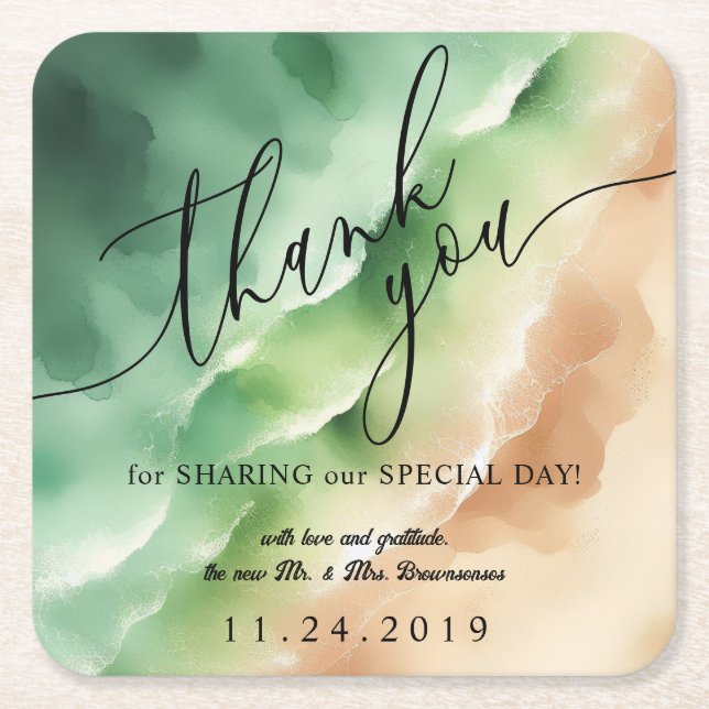 Dessous-de-verre Carré En Papier Ocean Beach Sunny Watercolor Summer Party (Devant)