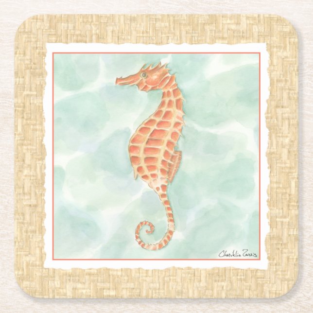 Dessous-de-verre Carré En Papier Ocean Orange Seahorse (Devant)