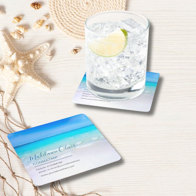 Dessous-de-verre Carré En Papier Ocean Sea Business Contact Blue (Créateur téléchargé)