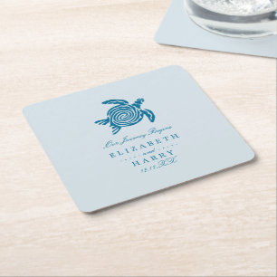 Dessous-de-verre Carré En Papier Ocean Sea Turtle, Sea Blue Beach Wedding