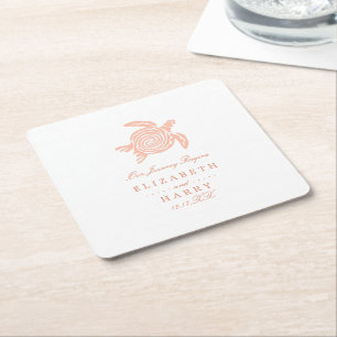 Dessous-de-verre Carré En Papier Ocean Sea Turtle, Soft Coral Beach Wedding