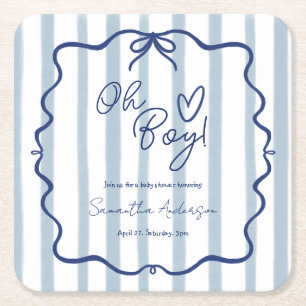 Dessous-de-verre Carré En Papier Oh Boy Cute Moderne Baby shower Bleu Stripes