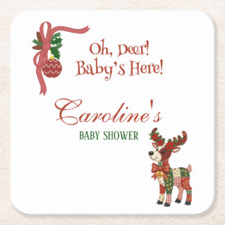 Dessous-de-verre Carré En Papier Oh, Cerf ! Bébé est là ! – Baby Shower de Noël