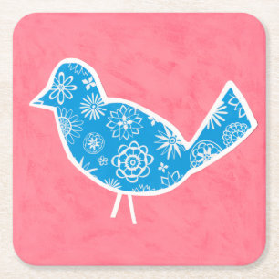 Dessous-de-verre Carré En Papier Oiseau décoratif avec des motifs sur l'arrière -