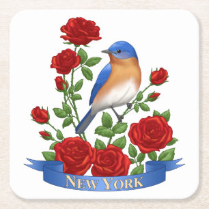 Dessous-de-verre Carré En Papier Oiseau et fleurs de l'État de New York