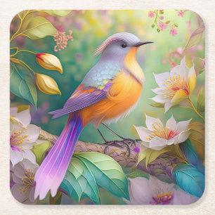 Dessous-de-verre Carré En Papier Oiseau Fantastique à Tête de Lavande et Poitrine O