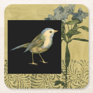 Dessous-de-verre Carré En Papier Oiseau sur Noir et Arrière - plan Vintage