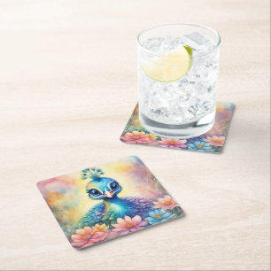 Dessous-de-verre Carré En Papier Oiseaux arc-en-ciel Peacock 1