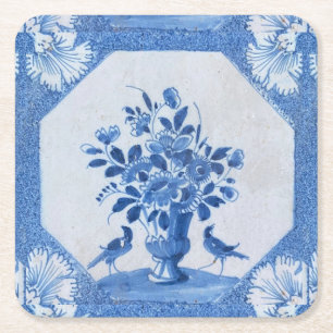 Dessous-de-verre Carré En Papier Oiseaux bleus de Delft floral French Country Chic