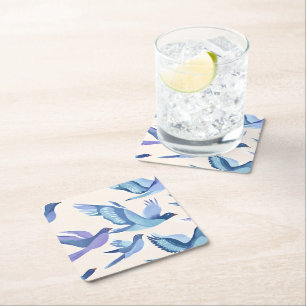 Dessous-de-verre Carré En Papier Oiseaux bleus en vol Peinture moderne à l'aquare