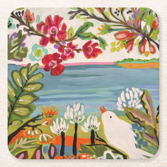 Dessous-de-verre Carré En Papier Oiseaux dans le jardin (Devant)